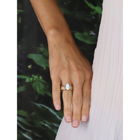 Gold over Sterling Silver Lab Created Opal Ring size 10 1/4 - Picture 2 of 7